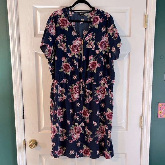 Justify Navy and Pink Floral Midi Dress - Picture 1 of 3